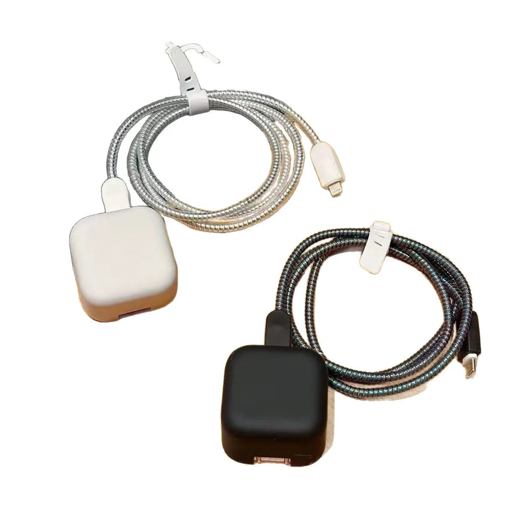 Frosted protective case for charger and cable.”