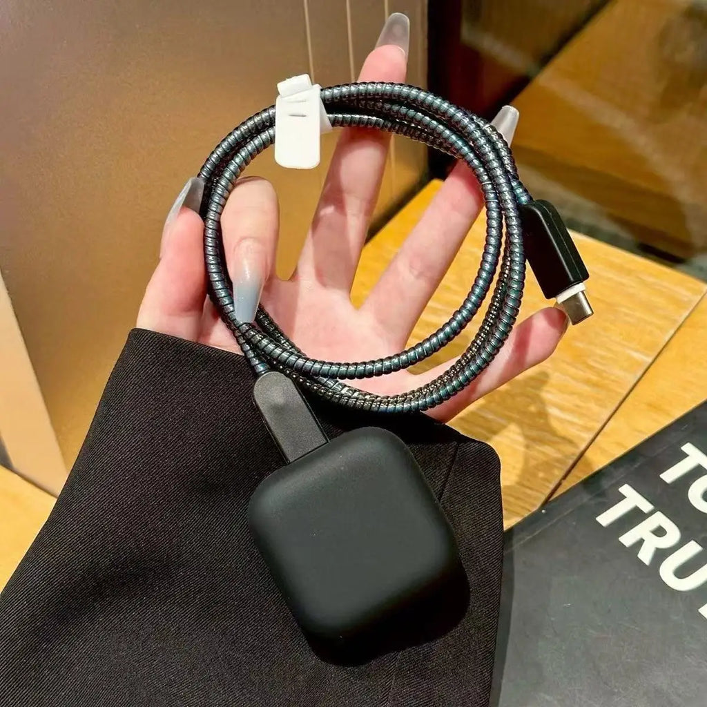 Frosted protective case for charger and cable.”