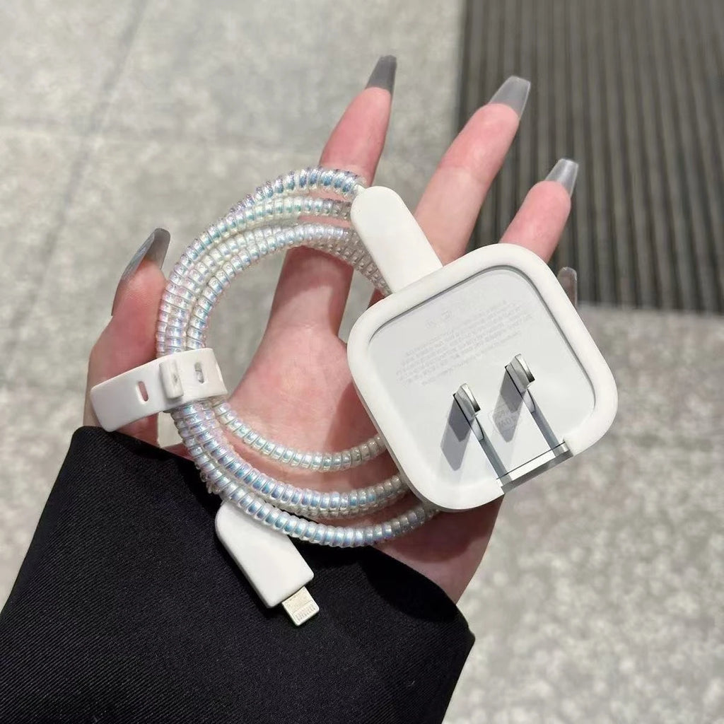 Frosted protective case for charger and cable.”